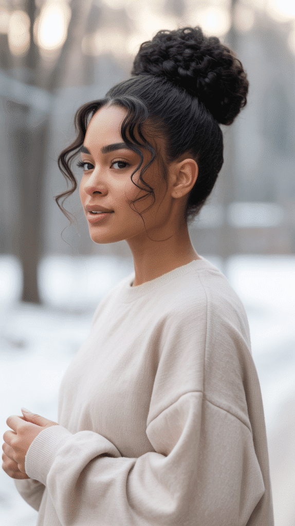 30 Gorgeous Winter Wig Styles for Black Women You'll Want to Try Now 24 Messy Bun with Baby Hairs
