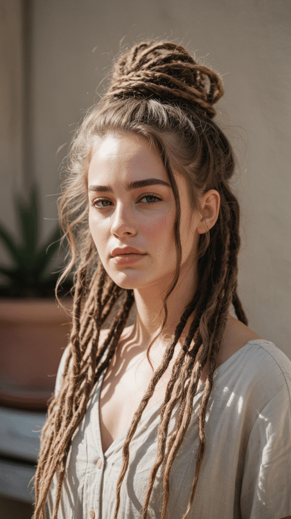 33 Trendy Dreadlock Styles for Ladies to Try This Year 33 Messy Loc Bun