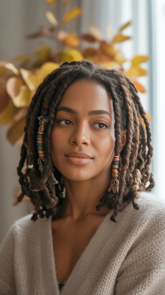 30 Cozy Fall & Winter Hairstyles for Black Women You'll Want to Copy 24 Shoulder-Length Locs Styled in Half-Up