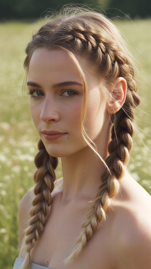 33 Trendy French Braided Hairstyles with a Chic Twist 2 Double French Braids with Middle Part