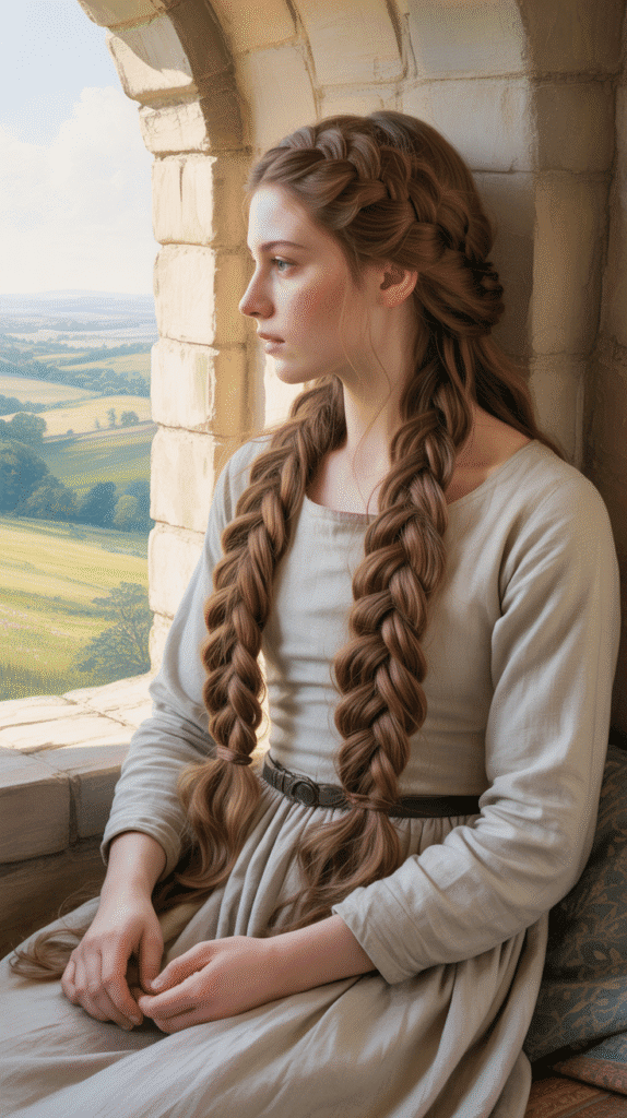33 Step-by-Step Medieval Hairstyles for Princesses 8 The Herringbone Braid Down the Back