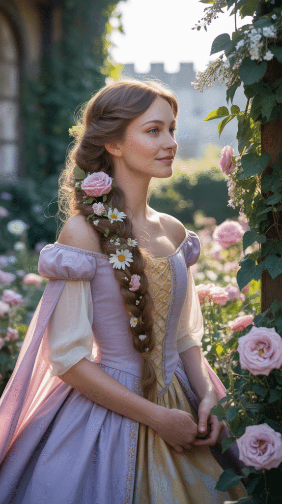27 Creative Medieval Hairstyle Ideas for Princesses 5 Side-Swept Braid with Flowers