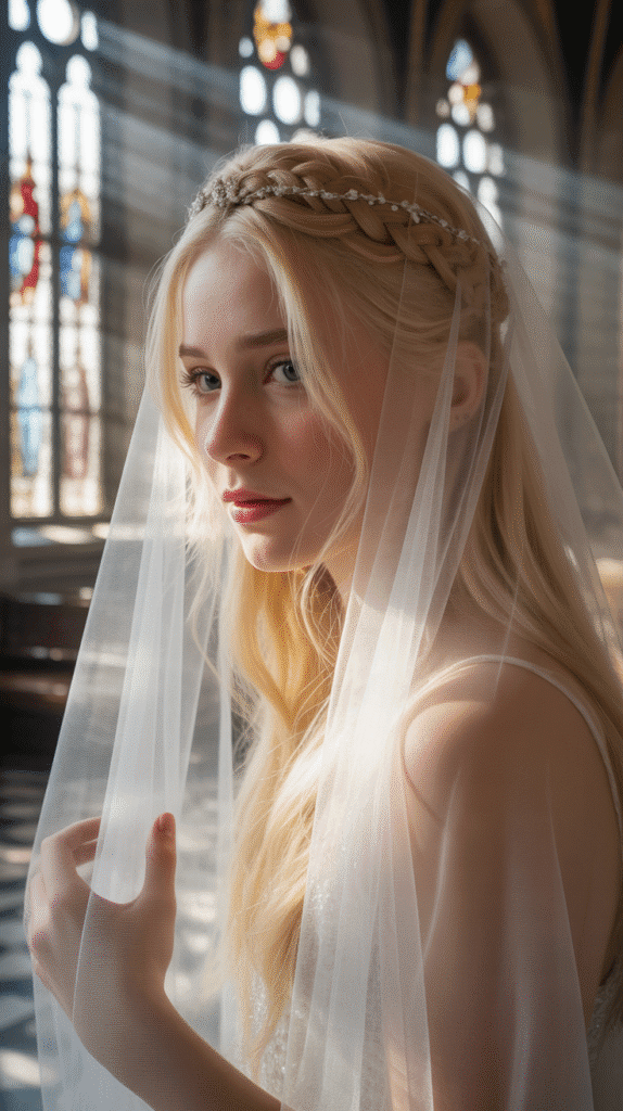 33 Gorgeous Medieval Hairstyles for Blonde Princesses 27 The Veiled Crown Braid