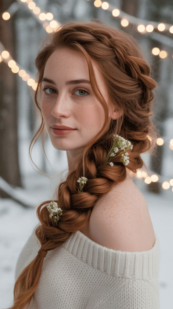 27 Chic Christmas Party Hairstyles for Medium Hair That Dazzle 12 Cascading Side Braid