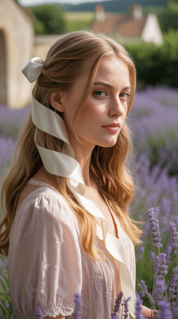 27 Aesthetic French Hairstyles That Elevate Your Look 15 Ribbon-Wrapped Ponytail