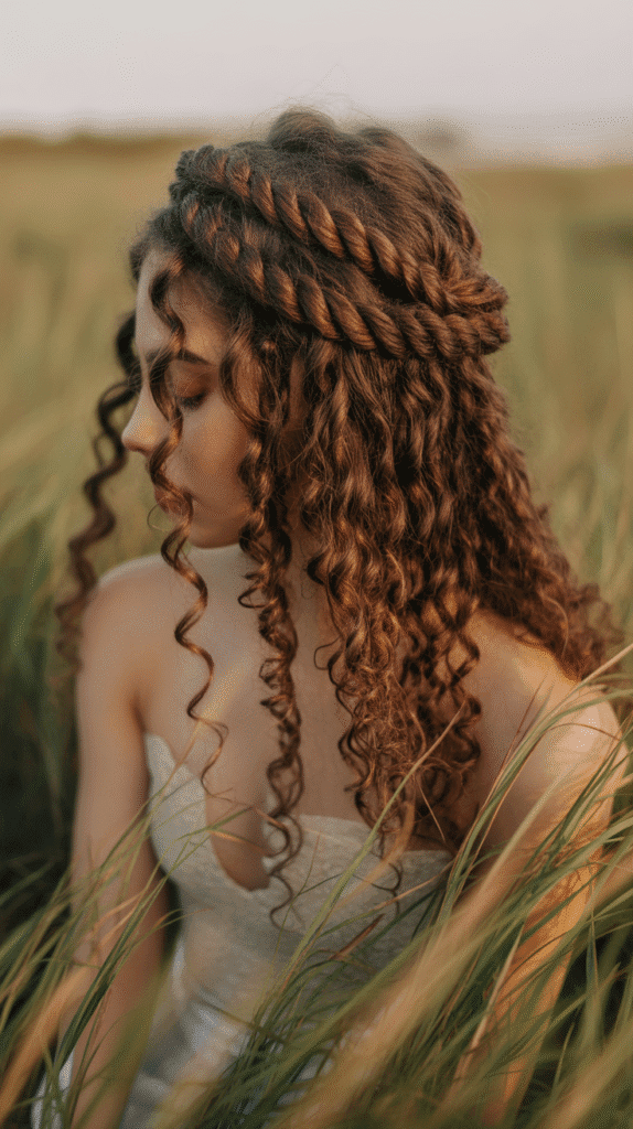 33 Stunning Curly Half-Up Half-Down Hairstyles 2 Twisted Crown Half-Up Style