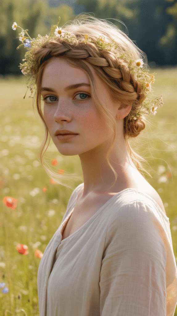 27 Elegant Medieval Updo Hairstyles for Princesses 9 The Milkmaid Braid Crown