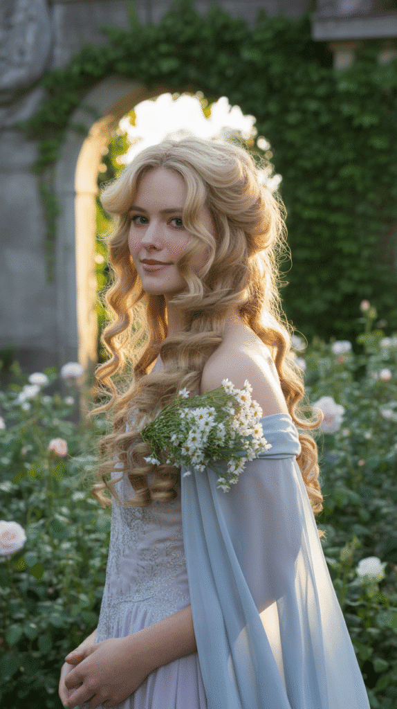 33 Gorgeous Medieval Hairstyles for Blonde Princesses 33 The Maiden's Side Cascade