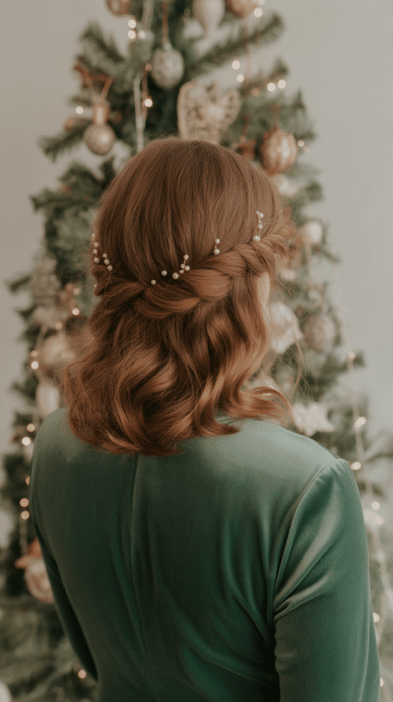 27 Chic Christmas Party Hairstyles for Medium Hair That Dazzle 3 Half-Up Twisted Crown