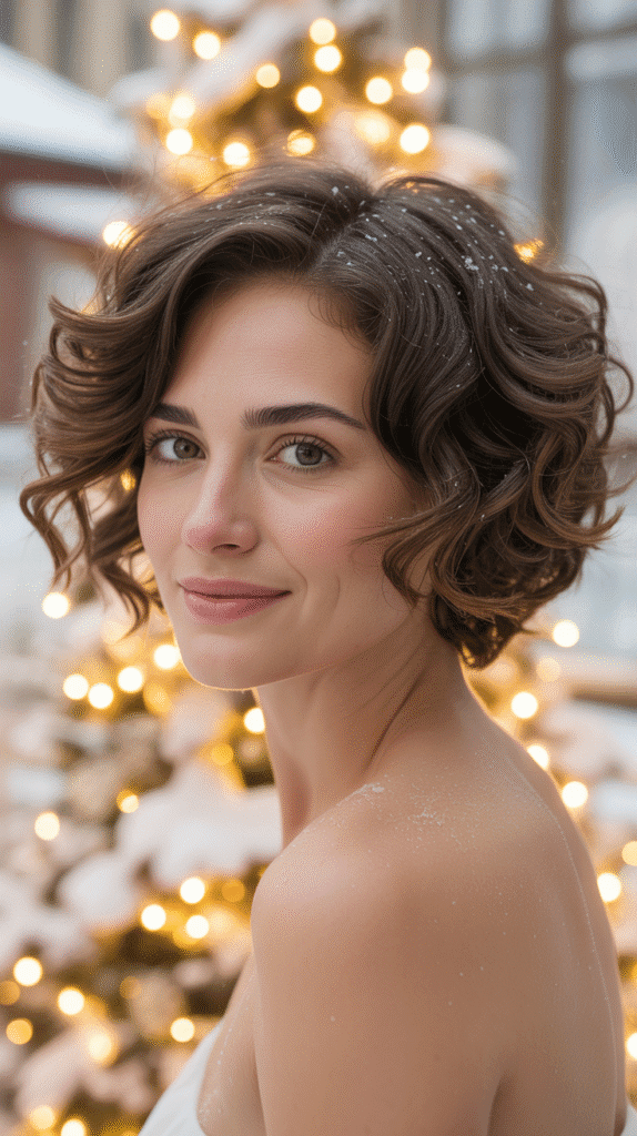 33 Trendy Christmas Party Hairstyles for Short Hair That Shine Bright 30 Tousled Curls with Strategic Volume