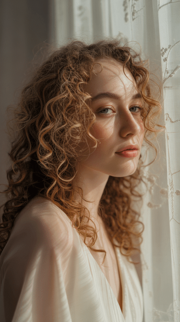 33 Stunning Curly Half-Up Half-Down Hairstyles 6 Loose Curly Half-Up with Face-Framing Pieces