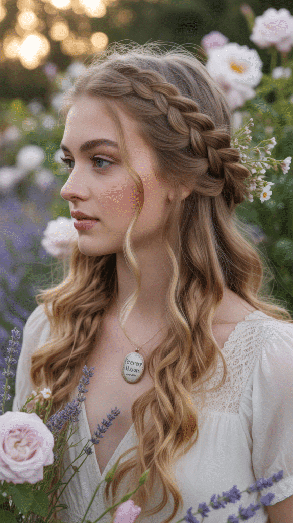 33 Chic French Hairstyles for Long Hair That Feel Romantic and Timeless 23 Braided Half-Crown