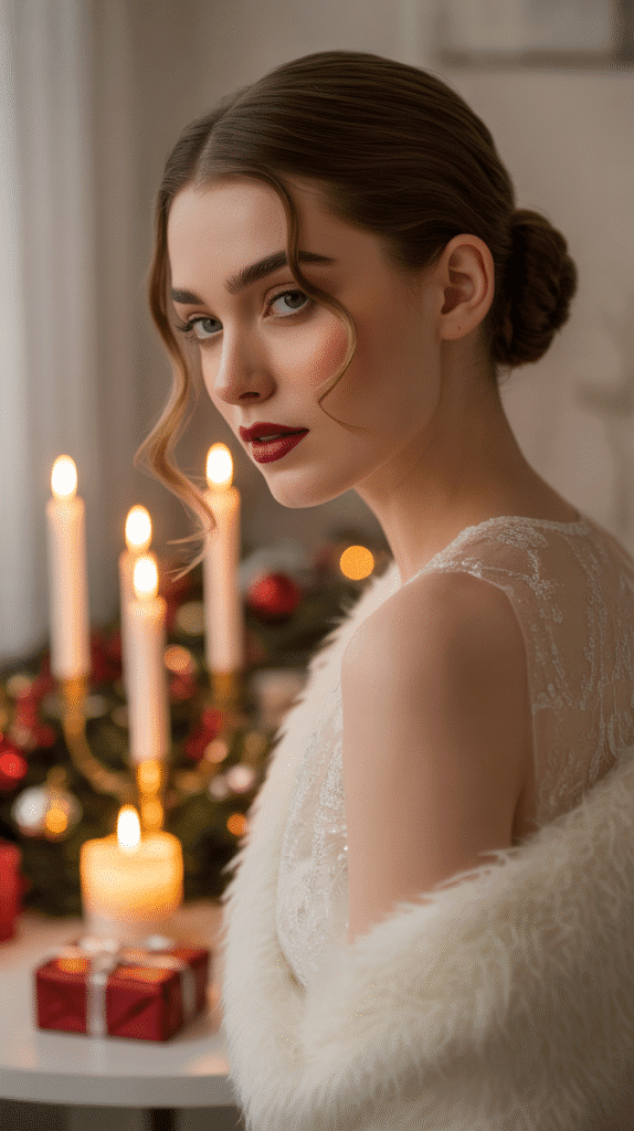 33 Elegant Christmas Party Updo Hairstyles for a Glam Look 2 Romantic Low Bun with Face-Framing Tendrils