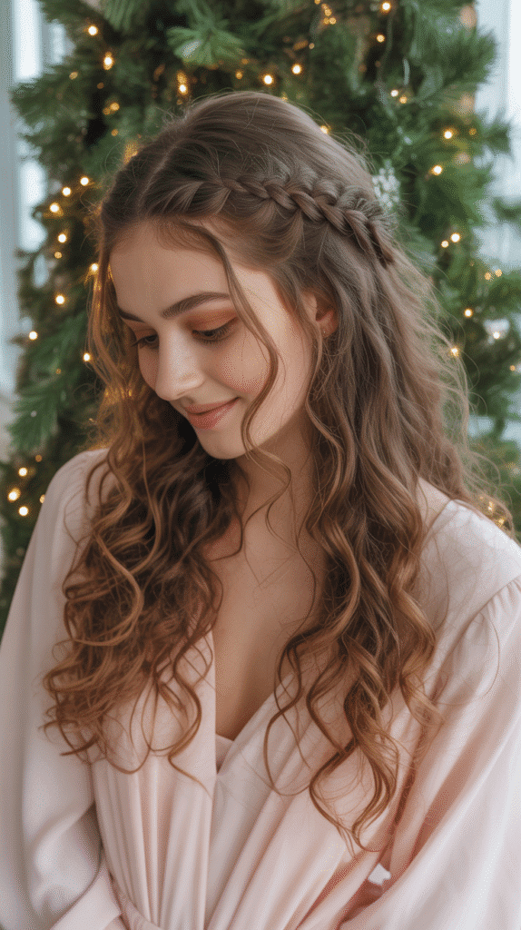 30 Elegant Christmas Party Hairstyles for Long Hair You'll Love 11 Waterfall Braid with Curled Ends