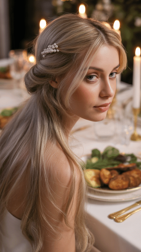 27 Easy Christmas Party Hairstyles for Long Hair Perfect for the Holidays 17 Romantic Low Ponytail with Twist