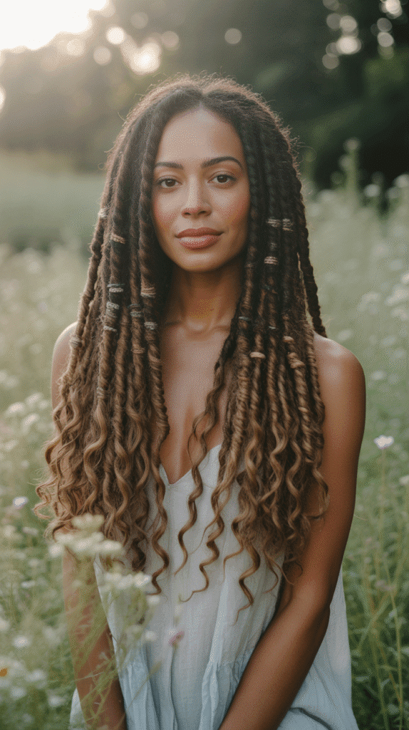37 Gorgeous Long Dreadlock Styles for Black Women Full of Elegance 3 Goddess Locs with Curly Ends
