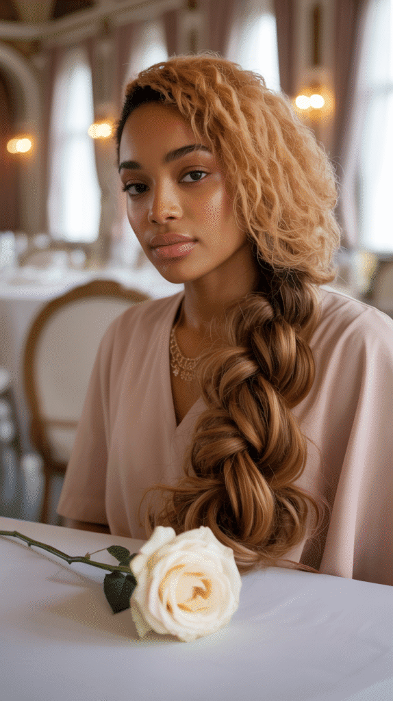 27 Elegant Blonde Prom Hairstyles for Black Women to Shine on Your Big Night 25 Toasted Almond Blonde Side Braid