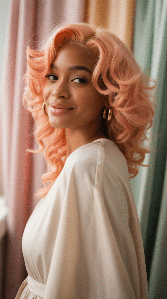 31 Bold Winter Hair Color Ideas for Black Women to Brighten the Cold Months 21 Peachy Pink