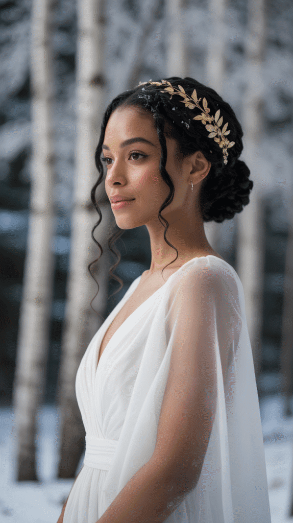 25 Breathtaking Winter Wedding Hairstyles for Black Brides 14 Grecian Goddess Updo