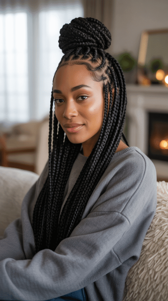 27 Best Winter Braided Hairstyles for Black Women to Stay Cute & Cozy 24 Half-Up Half-Down Braids