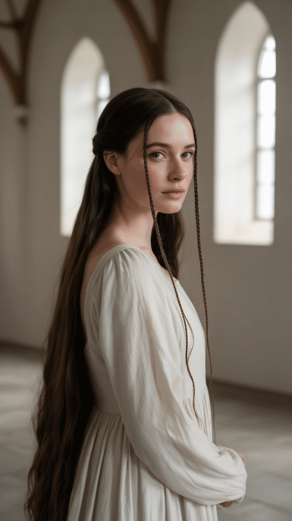 33 Enchanting Medieval Wedding Hairstyles for Princesses 30 Simple Center Part with Face-Framing Braids