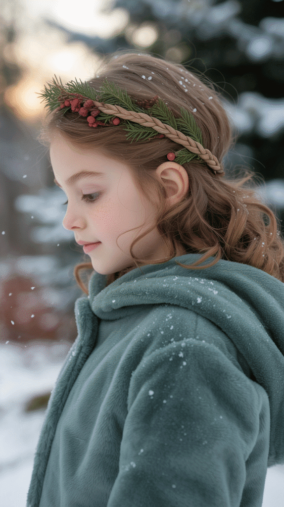 30 Cute Christmas Party Hairstyles for Kids That Are Adorable 14 Braided Headband with Loose Curls