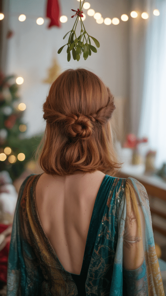 30 Easy Christmas Party Hairstyles for Medium Hair That Save Time 19 Knotted Half-Updo