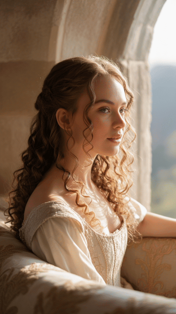 30 Romantic Medieval Hairstyles for Princesses with Curls 29 The Romantic Loose Waves with Front Twist