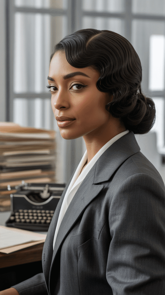 30 Beautiful 1930s Hairstyles for Black Women That Inspire Grace 24 Center Part Marcel Waves with Low Ponytail