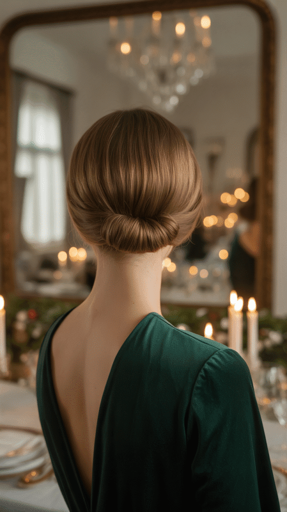 33 Trendy Christmas Party Hairstyles for Short Hair That Shine Bright 13 Low Rolled Nape