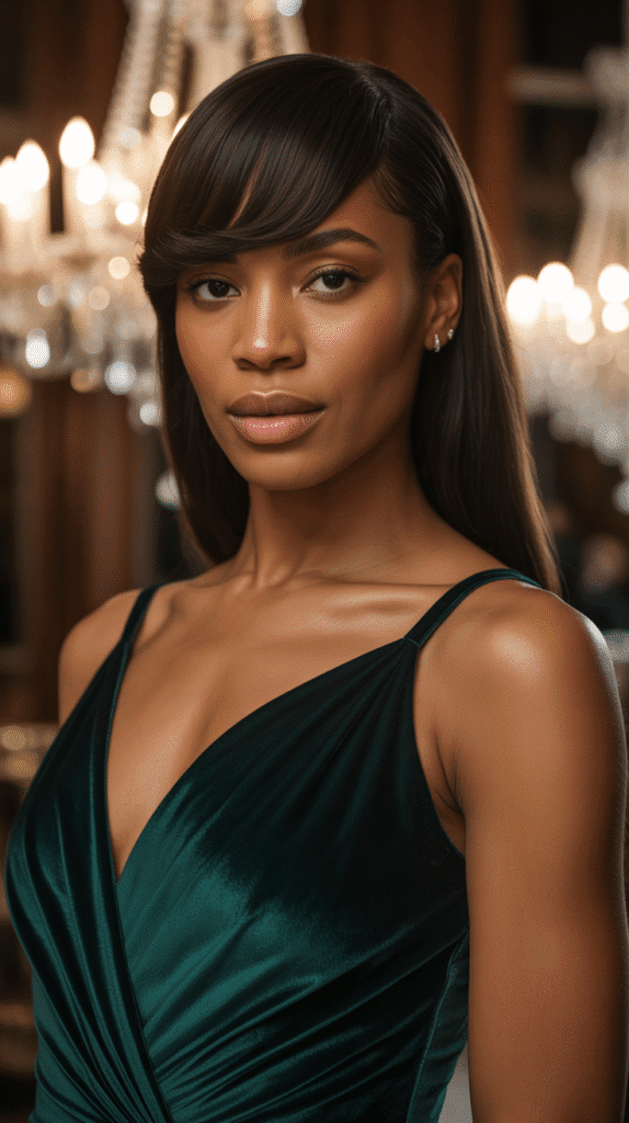 27 Sleek Straight Natural Hairstyles for Black Women Perfect for Winter 14 Sleek Straight Hair with Swoop Bang