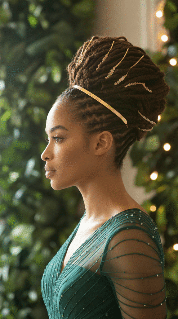30 Beautiful Medium Dreadlock Styles for Black Women That Stand Out 7 Braided Medium Loc Updo