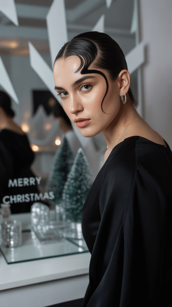 33 Trendy Christmas Party Hairstyles for Short Hair That Shine Bright 20 Geometric Part Design