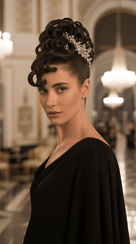 30 Gorgeous Christmas Party Hairstyles with Long Curls That Turn Heads 13 Elegant French Twist with Cascading Curls