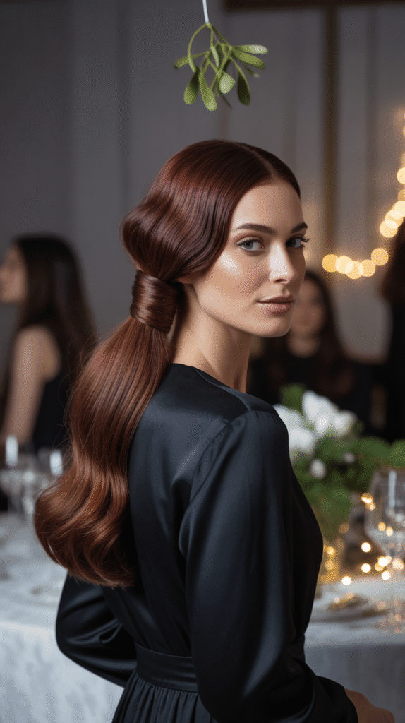 27 Easy Christmas Party Hairstyles for Long Hair Perfect for the Holidays 16 Sleek Wrapped Ponytail