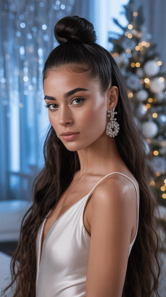 27 Easy Christmas Party Hairstyles for Long Hair Perfect for the Holidays 14 Glamorous Top Knot