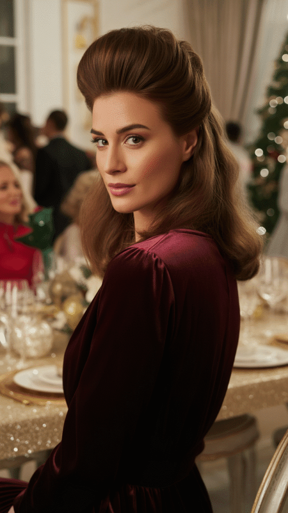 30 Easy Christmas Party Hairstyles for Medium Hair That Save Time 6 Voluminous Half-Updo with Teased Crown