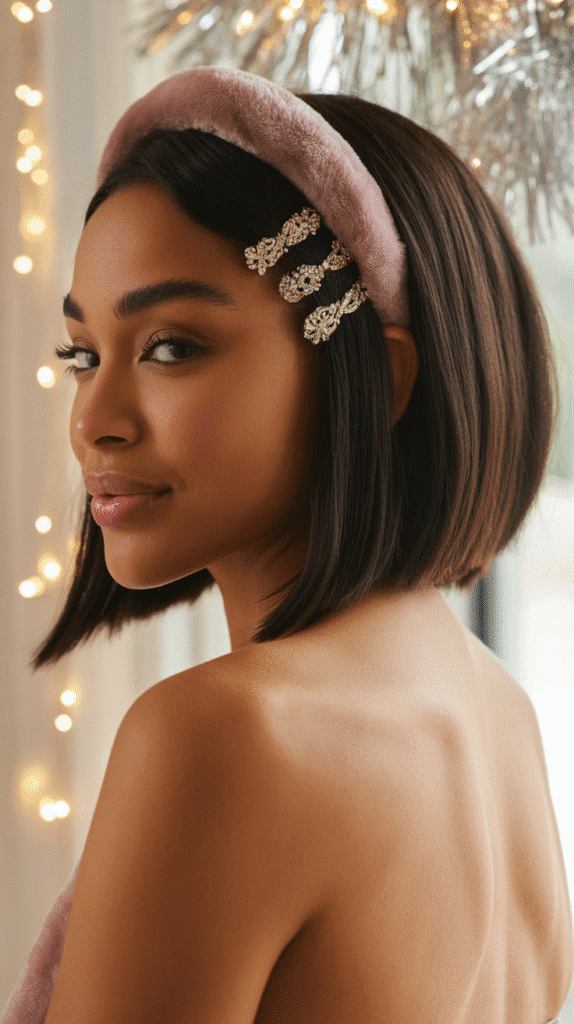 27 Sleek Straight Natural Hairstyles for Black Women Perfect for Winter 24 Sleek Straight Hair with Winter Hair Accessories