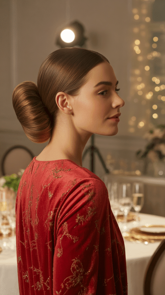 27 Beautiful Christmas Party Hairstyles for Thin Hair That Add Volume 2 Textured Low Bun with Teased Crown