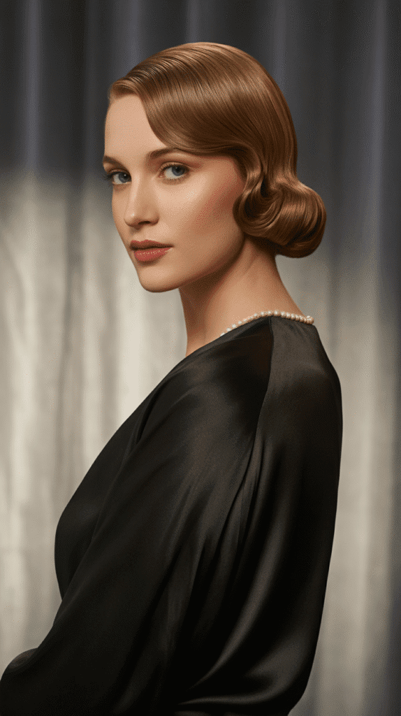 33 Vintage 1930s Updo Hairstyles for Special Occasions 9 Smooth Chignon with Side Part
