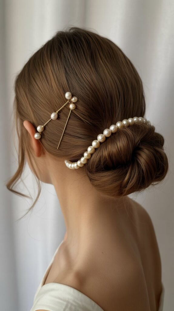 Classic Chignon with Pearl Details