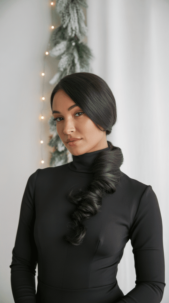 30 Easy Christmas Party Hairstyles for Medium Hair That Save Time 5 Sleek Low Ponytail with Wrapped Base