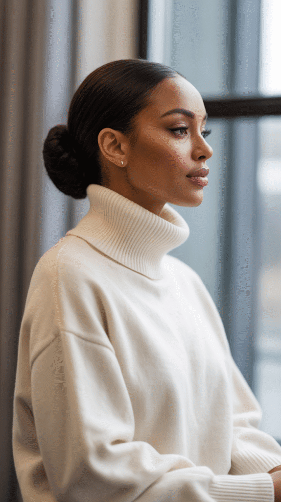 30 Cozy Fall & Winter Hairstyles for Black Women You'll Want to Copy 3 Sleek Low Bun with Edge Control