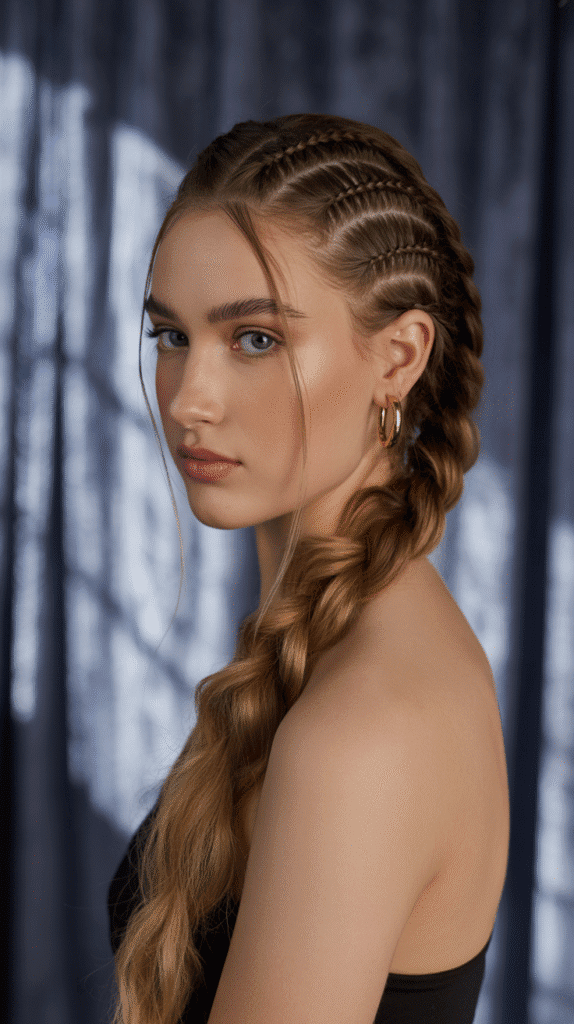 27 Beautiful Christmas Party Hairstyles for Thin Hair That Add Volume 17 Asymmetrical Side Braid with Volume