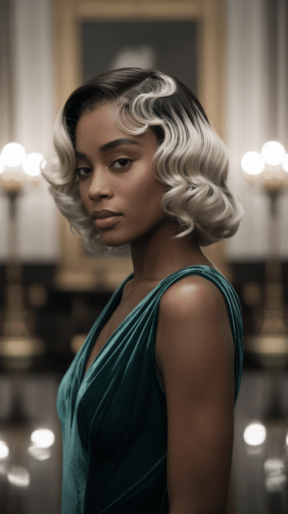 26 Cute Blonde Pin-Up Hairstyles for Black Women With Vintage Vibes 21 Vintage Waves With Platinum Balayage