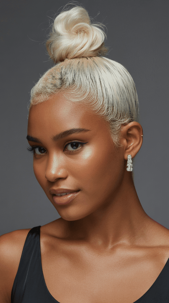 27 Elegant Blonde Prom Hairstyles for Black Women to Shine on Your Big Night 26 Icy Platinum Blonde Top Knot