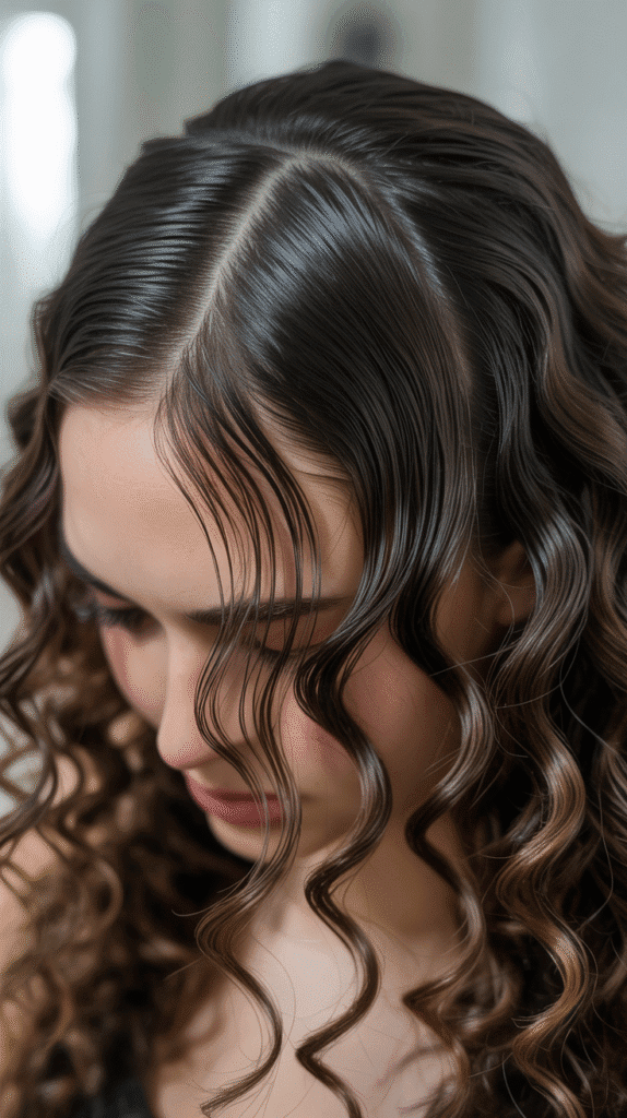 33 Stunning Curly Half-Up Half-Down Hairstyles 31 Curly Half-Up with Zigzag Part