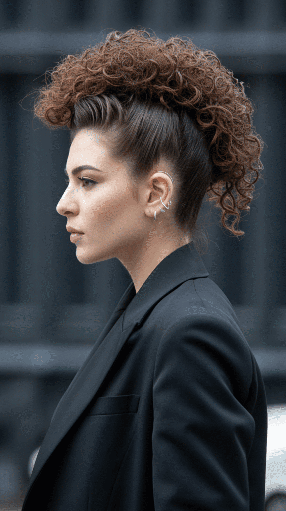 33 Trendy French Hairstyles for Curly Hair That Embrace Natural Beauty 24 Curly Mohawk-Inspired Updo