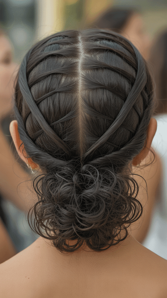 33 Stunning Curly Half-Up Half-Down Hairstyles 13 Curly Half-Up with Crisscross Pattern