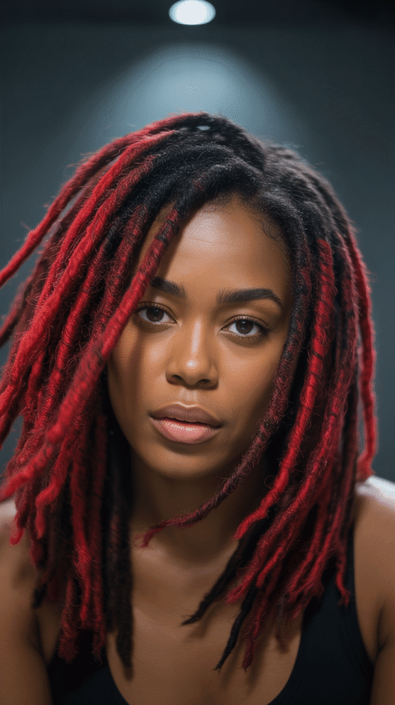 30 Beautiful Medium Dreadlock Styles for Black Women That Stand Out 16 Medium Locs with Red Highlights